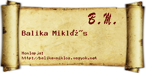 Balika Miklós névjegykártya